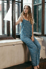 Blue viscose pyjama set, back view