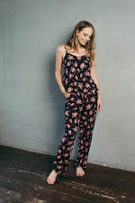 Floral viscose pyjama set, cami top and loose trousers