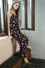 Silky floral pyjama set, full length view