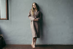 Women's hooded linen robe, side view