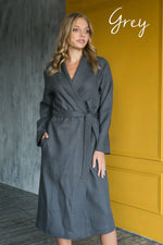 Linen bathrobe for women, styled