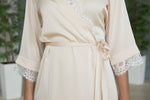 Bridesmaid robe lace detail, sheer trim