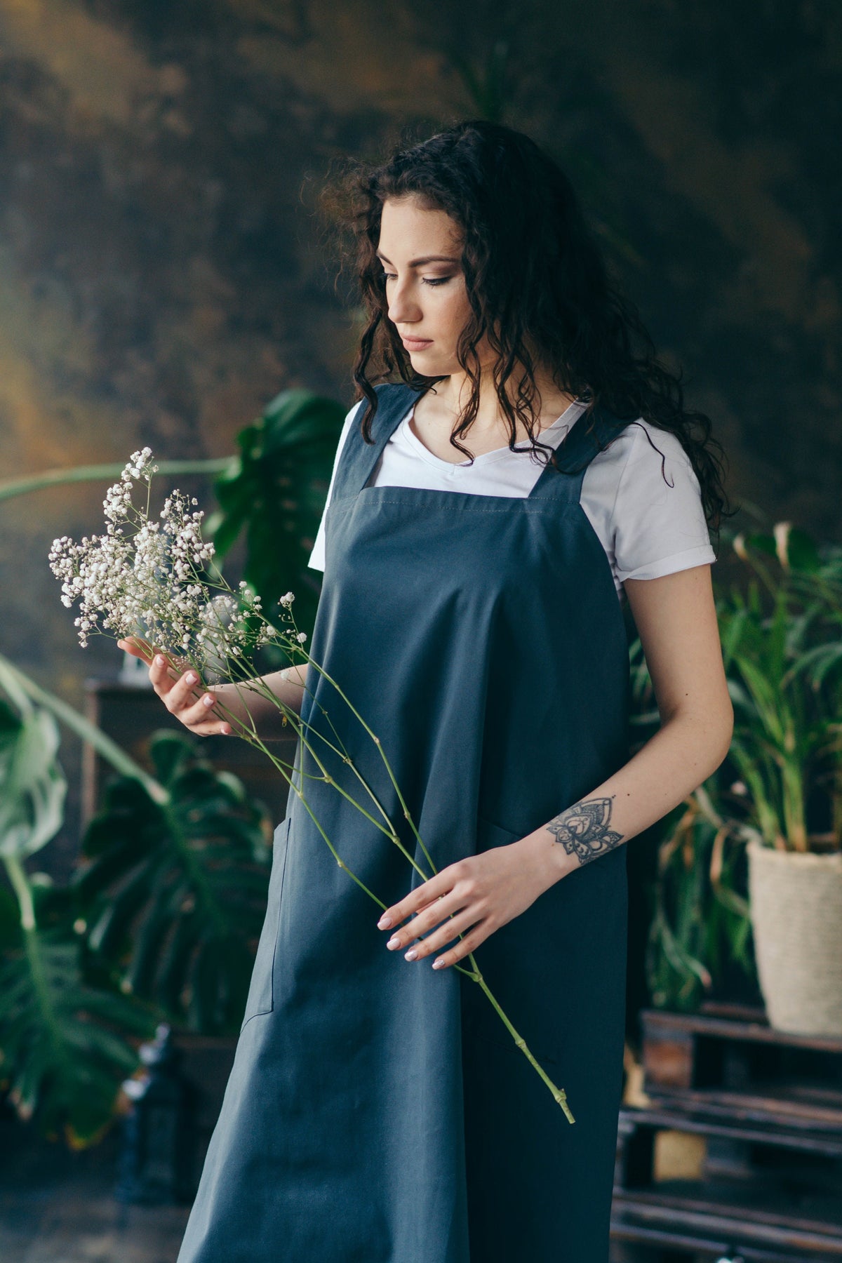 Cotton pinafore for crafting, cornflower shade