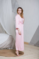 Long pink kimono robe, bridesmaid gift