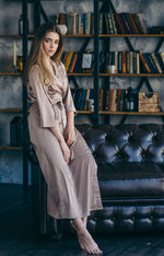 Satin robe close-up, elegant mocha finish