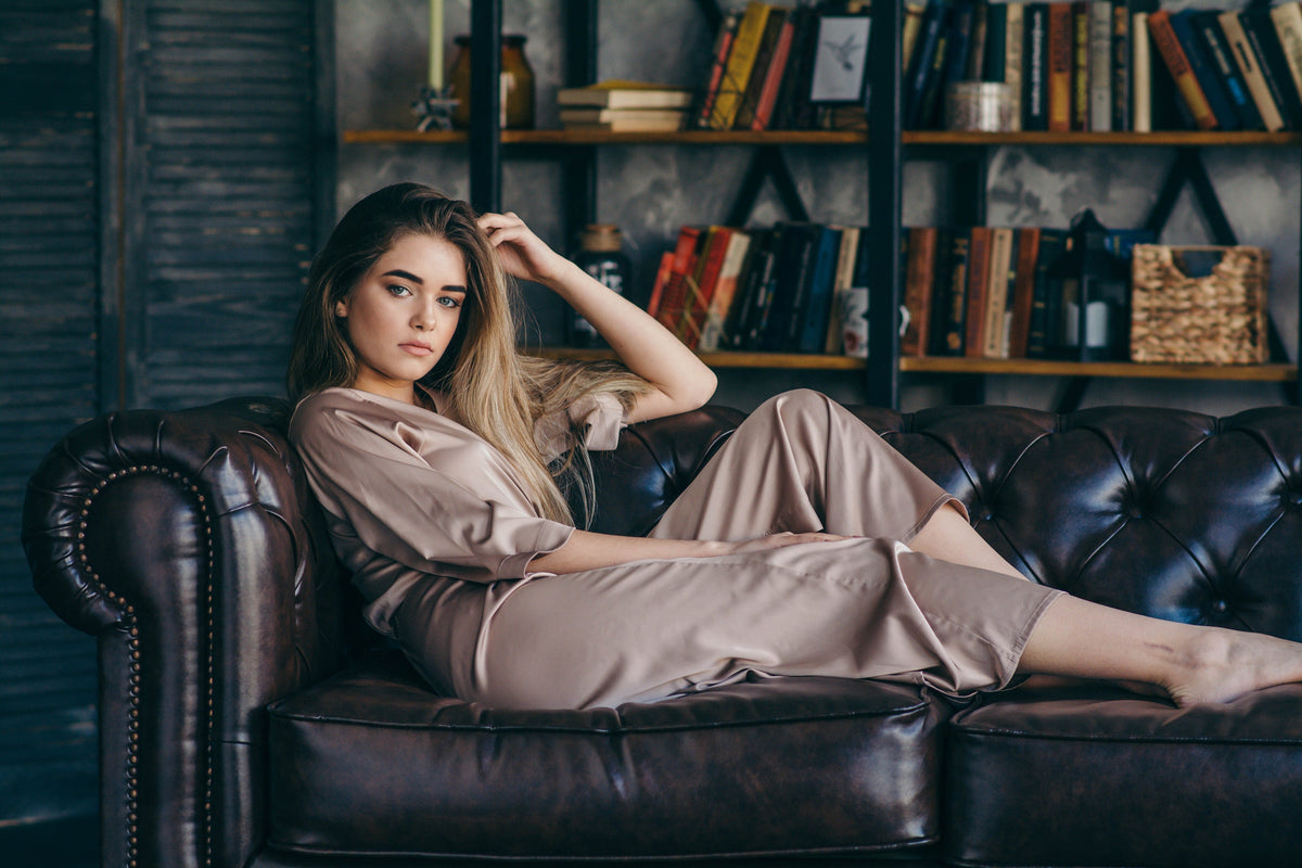 Mocha tone bridal robe, ankle length satin