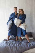 Linen robe with pockets, mens grey bathrobe