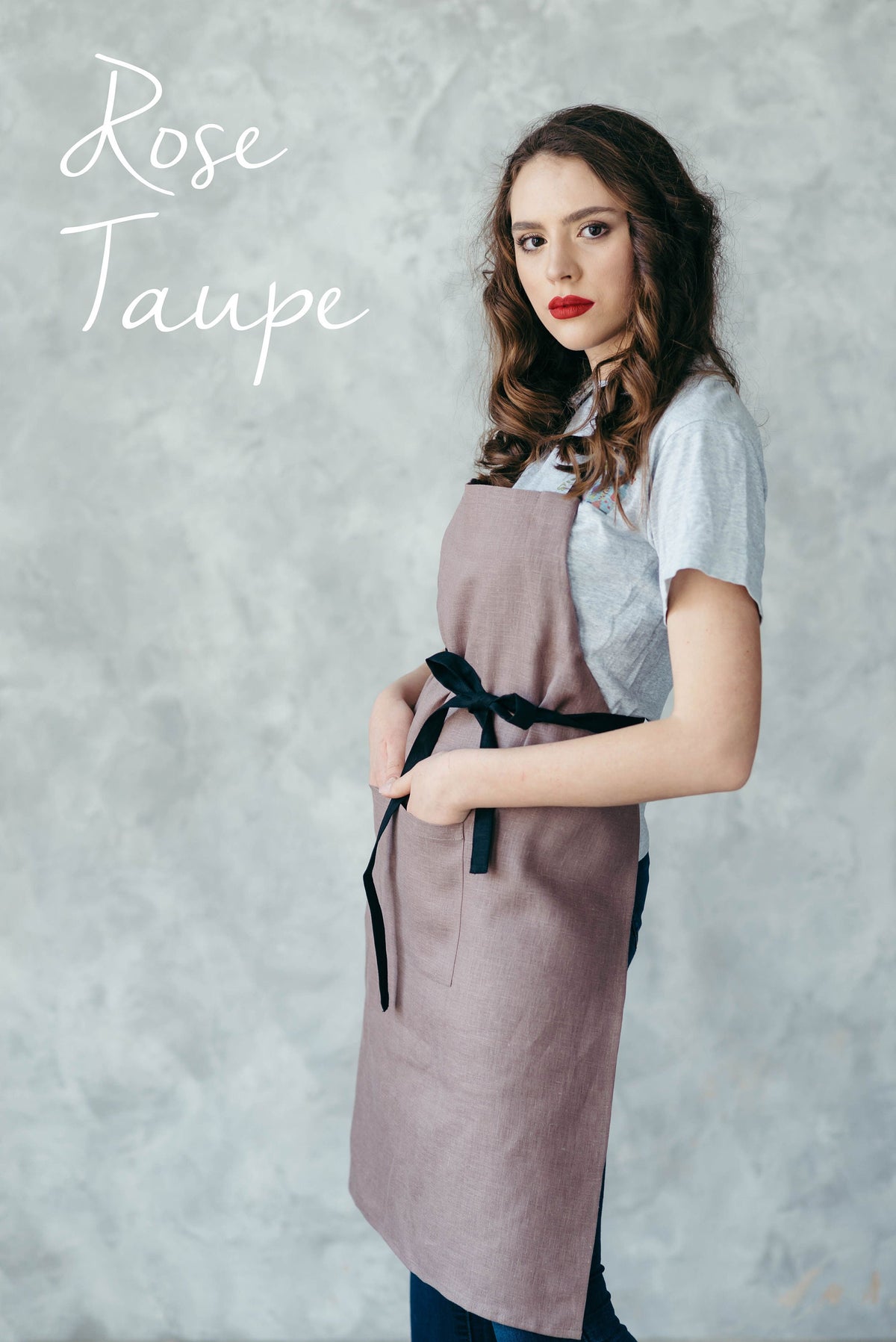 Unisex linen apron colour range, full set