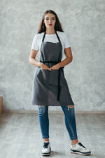 Natural linen cafe apron, unisex one size
