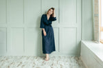 Wedding robe styled, green satin sleeve detail