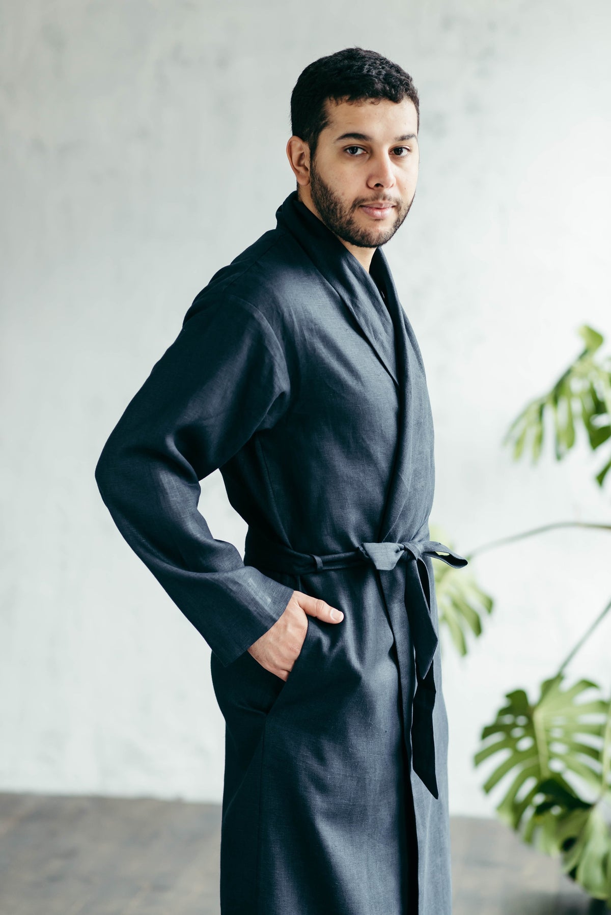 Womens linen robe matching mens style