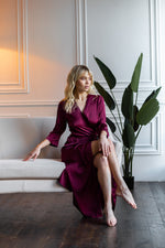 Bridesmaid robe satin, muted green colourway