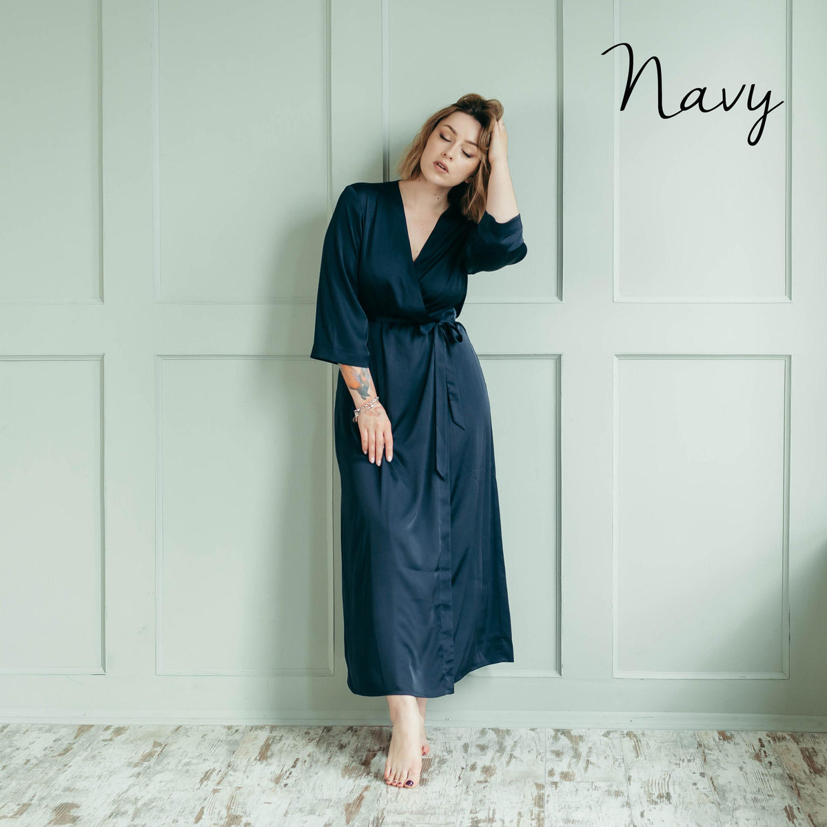Satin dressing gown styled, grey colourway