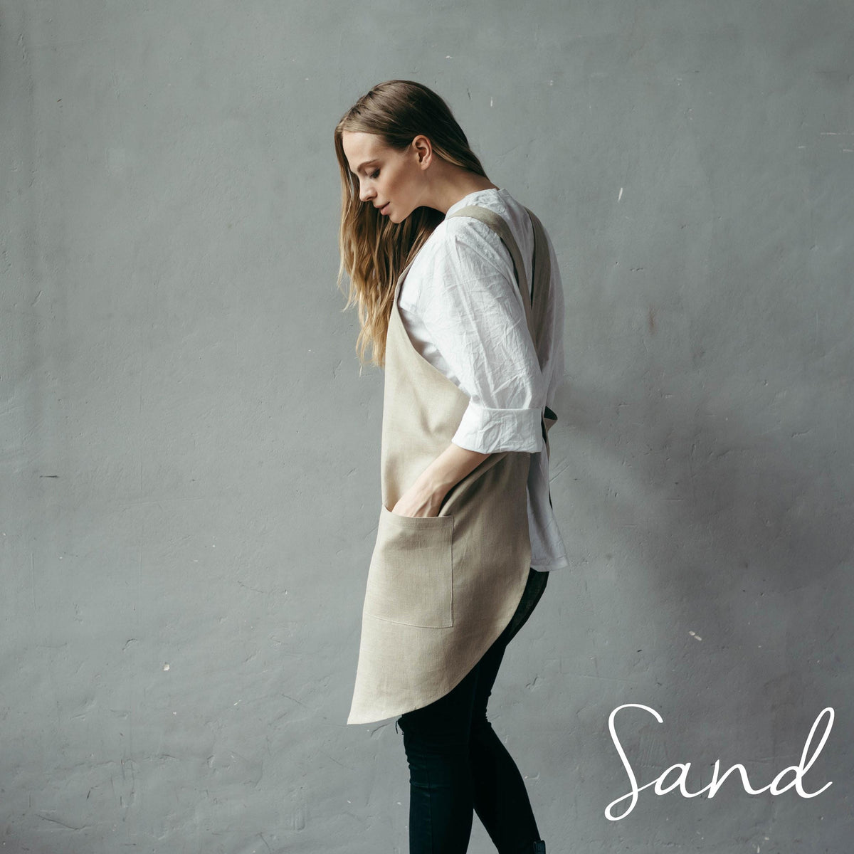 No-ties Japanese apron, sand shade