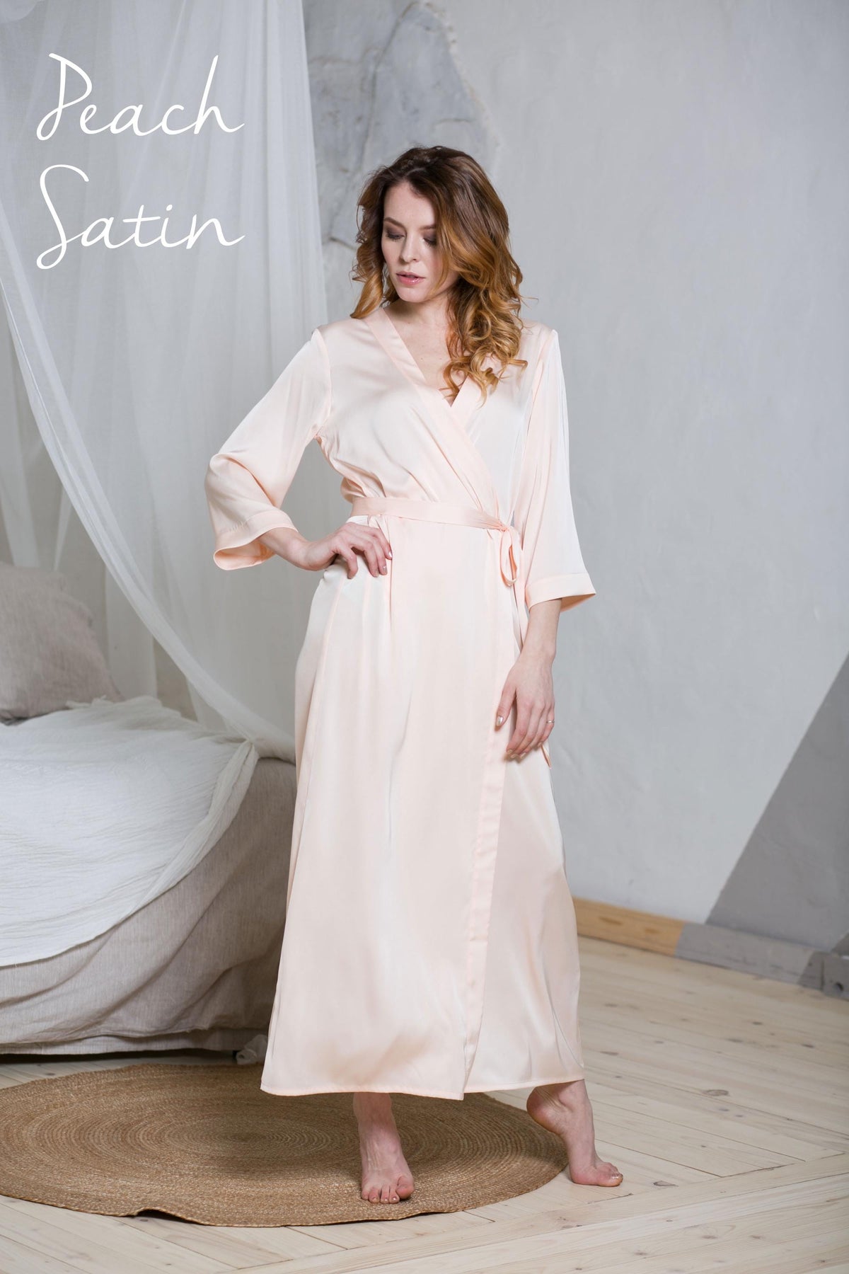 Long bridal robe, ankle length beige style