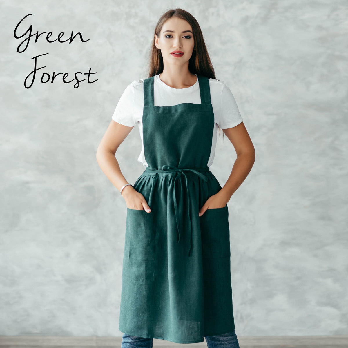 Rose taupe linen apron, dress style