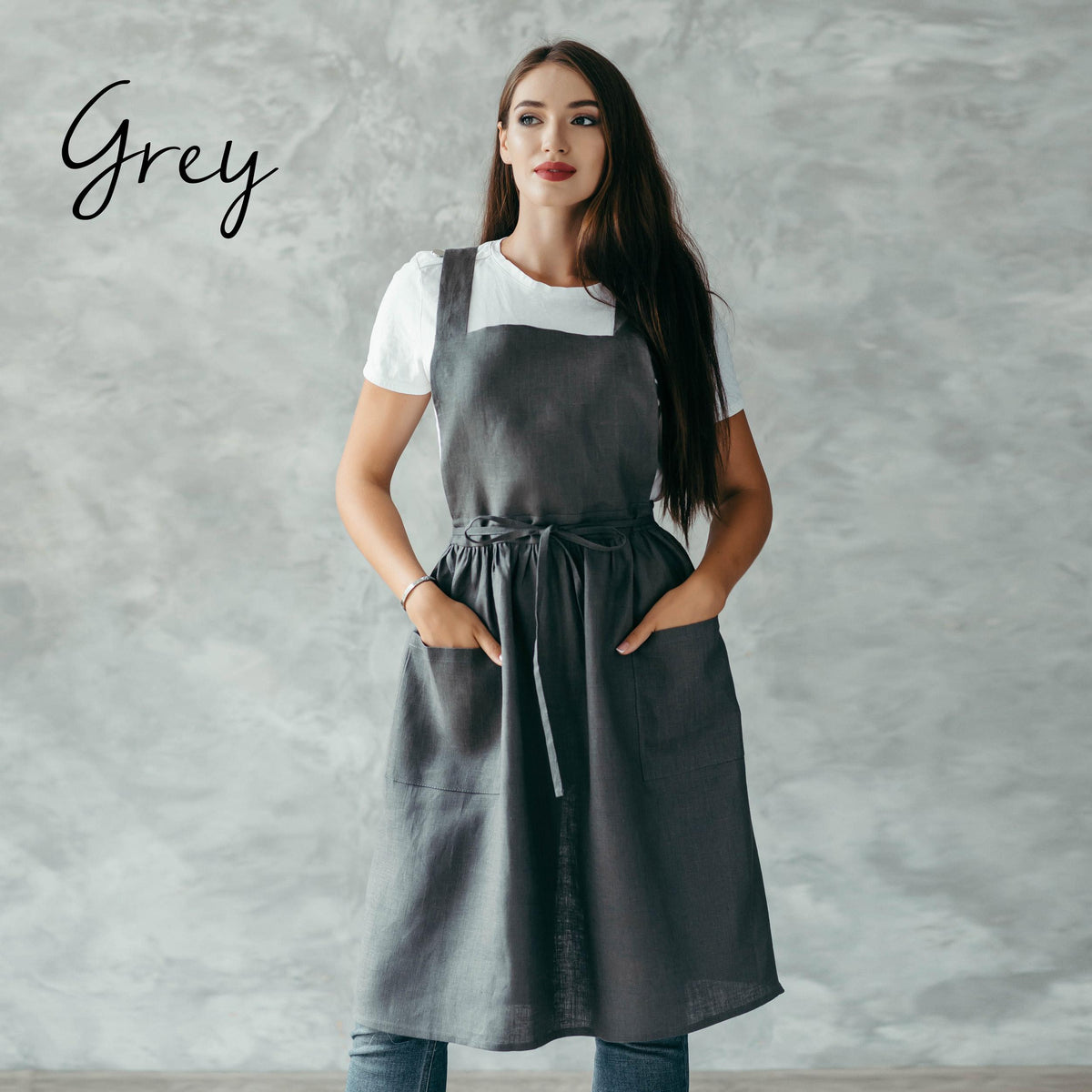Linen apron colour swatches, full range shown