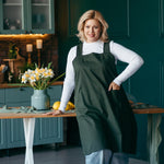 Women's smock apron, khaki cross-back style