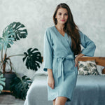 Natural linen robe, kimono style dressing gown