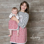 Apron styled on toddler, lace apron detail