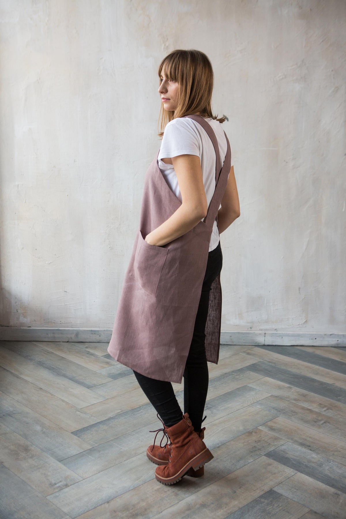 Japanese linen apron, crossover artist smock