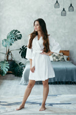 Linen kimono robe, tie belt detail
