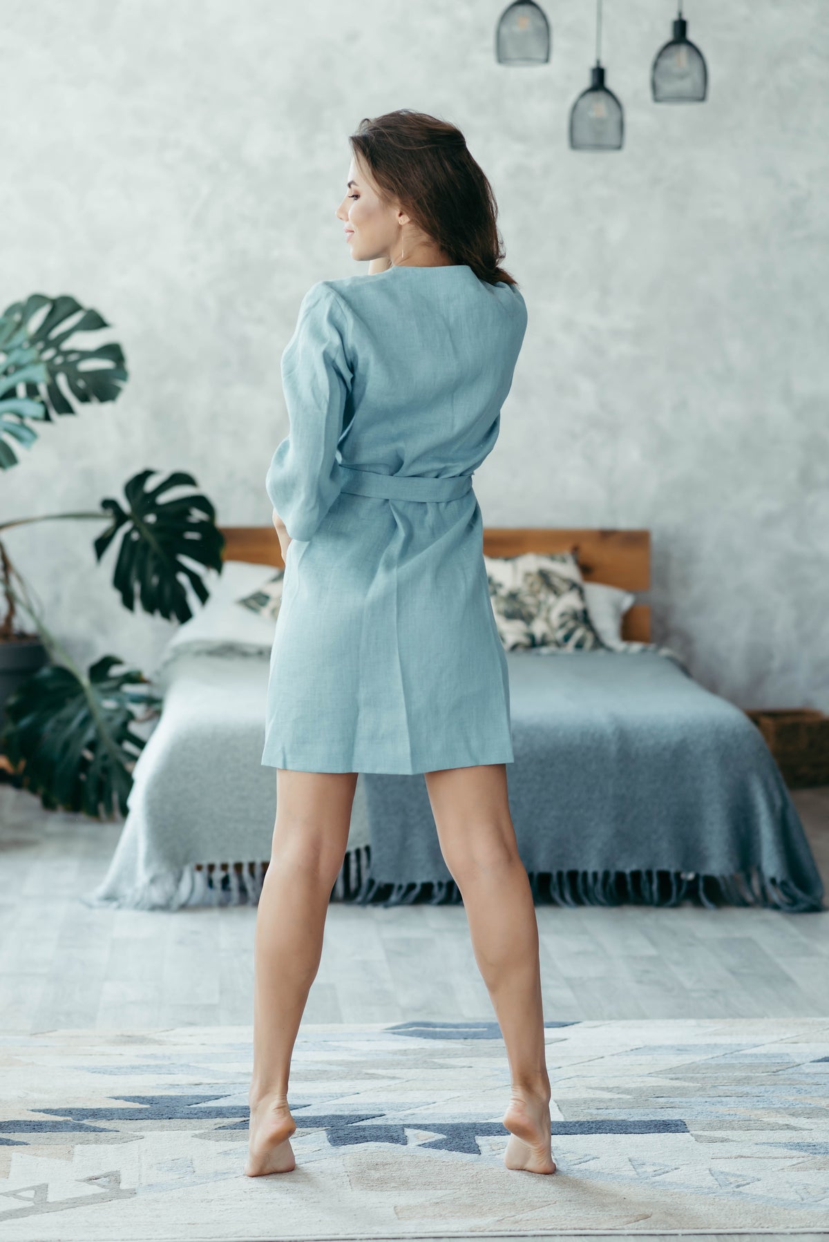 Linen kimono robe, front view