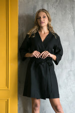 Linen kimono robe worn open