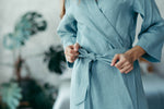 Short linen kimono dressing gown, wide sleeves