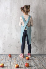 Kids linen pinafore apron in Nordic Sky