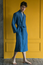 Men's linen robe, belted at the waist