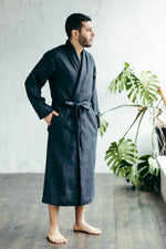 Men's linen bathrobe, front view