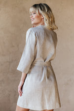 Natural linen kimono robe, back view