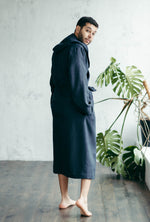 Men's linen robe in navy