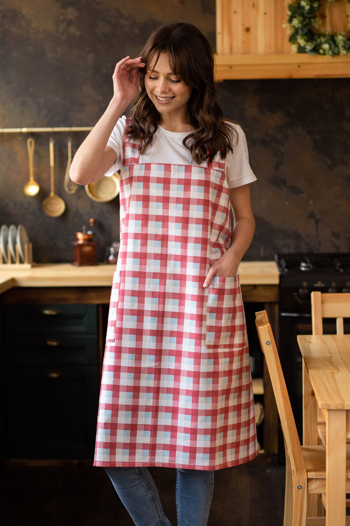 Printed cotton apron, fabric texture
